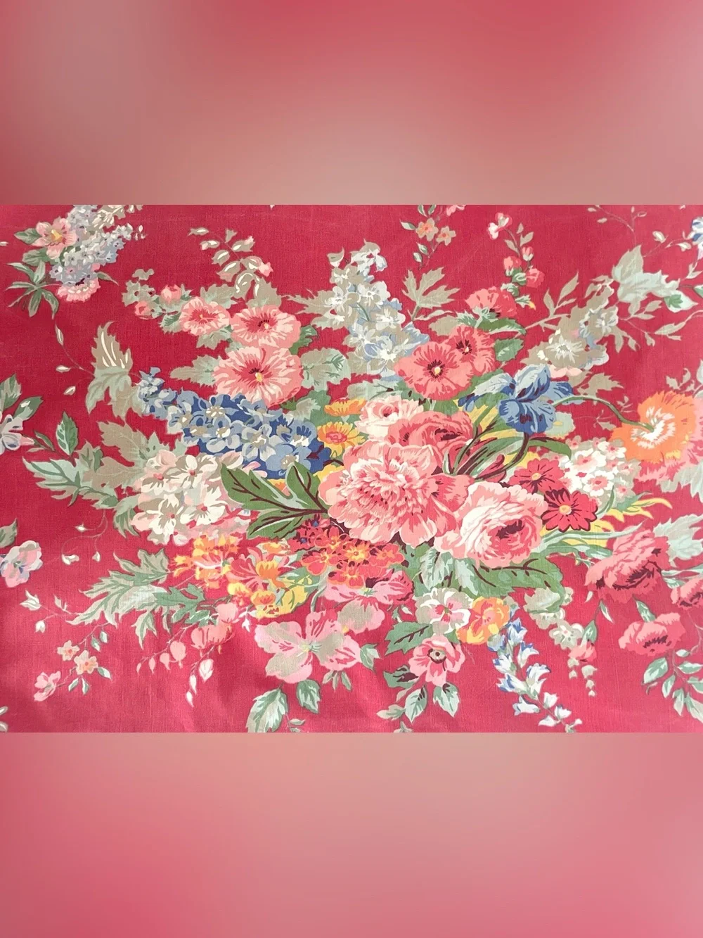 Ralph Lauren Pillowcase Beach House Fuchsia Ruffle Floral Cotton Standard Sz